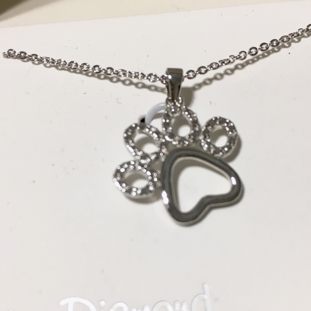 NWT Diamond and Silver Paw Necklace w/ Box